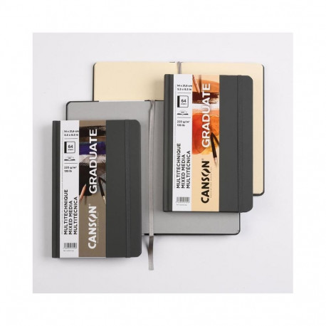 Universaalplokk Granduate Mixed Media 14x21,6cm 220g 32lehte hall kõvakaas, kummiga kinnitus