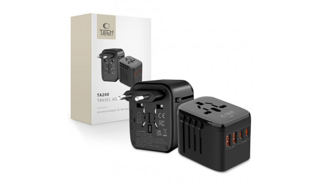 TECH-PROTECT TA200 TRAVEL ADAPTER EU / UK / US / AU BLACK