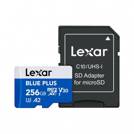Lexar mälukaart microSDHC Blue Plus UHS-I 256GB koos SD-adapteriga kuni 170MB/s lugemiskiirus C10/A2