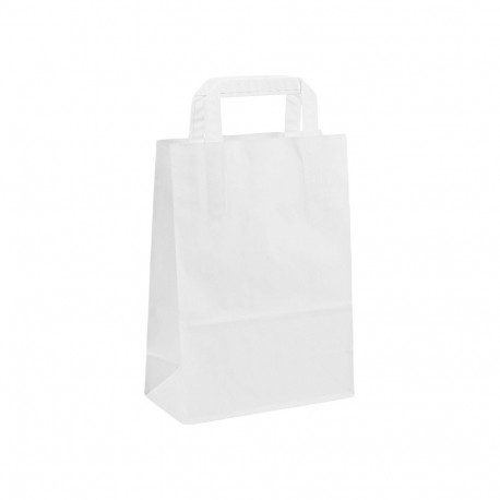 Paper bag with flat handle, 260x100x330 mm, 80 gsm, white kraft paper.