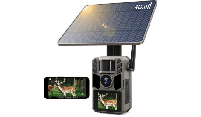 FK50 4G/LTE hunting camera with 5W solar panel and 7500mAh battery, includes SIM card and microSD 64