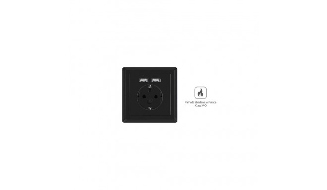 AC WALL SOCKET 230V WITH 2 USB PORT 2.1A, SCHUKO SOCKET BLACK LANBERG