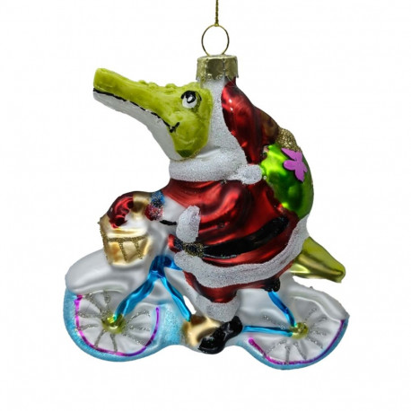 Christmas ornament JOY CROCODILE BIKE 11.7cm, glass
