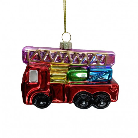 Christmas ornament JOY FIRETRUCK 10cm, glass