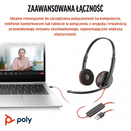Poly peakomplekt Blackwire 3220 stereo USB-C, must