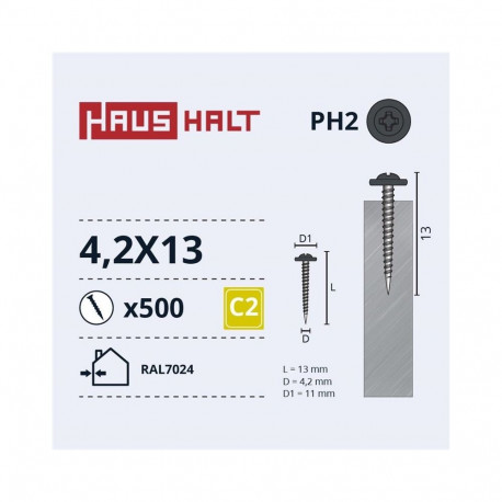SELF SCREW 4,2X13 MET/MET RAL7024 (500)