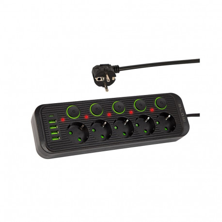 98-209# Przedłużacz sieciowy ps-550s 5-gniazd 4xusb 1xusb-c 5m czarny 3x1mm