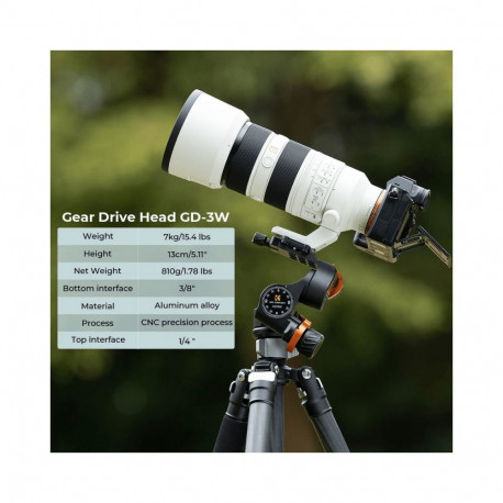 Camera Accessories - K&F Concept GD3W 3D Gear Head 6kg Load Capacity Aluminium