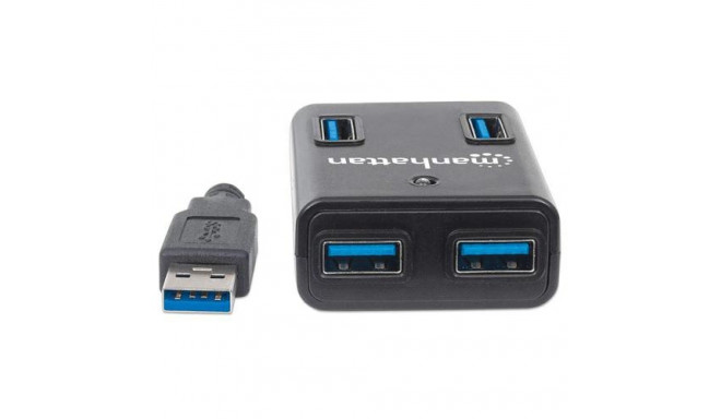 Manhattan USB-A 4-Port Hub, 4x USB-A Ports, 5 Gbps (USB 3.2 Gen1 aka USB 3.0), AC or Bus Power, Fast