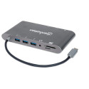 Manhattan USB-C Dock/Hub with Card Reader, Ports (x8): USB-C to HDMI, Audio 3.5mm, Ethernet, Mini Di