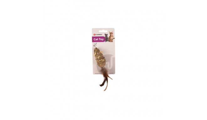 Flamingo rope brown toy mouse for cats 21cm