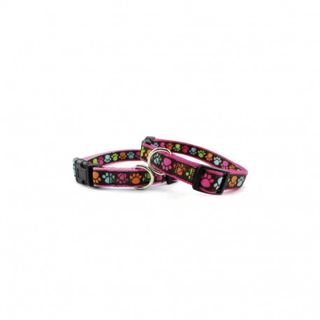 Record pink collar with paw pattern S 1.9x45-50cm