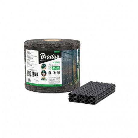 Garden fencing screen strip 19cmx36m, 200 g/m2, mesh + clips 20pcs, gray