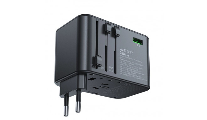 Acefast Z1 GaN 75W PD travel charger adapter 3x USB-C 2x USB-A - black