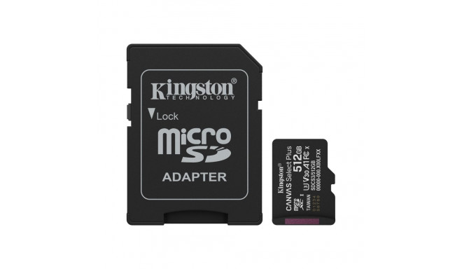 KINGSTON 512GB microSDXC Canvas Select Plus Gen3 150MB/s A1 kaart + adapter
