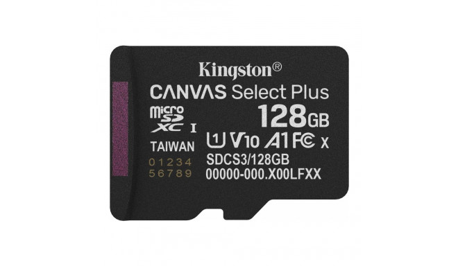 KINGSTON 128GB micSDXC Canvas Select Plus Gen3 150R A1 ühekordne pakend ilma ADP-ta