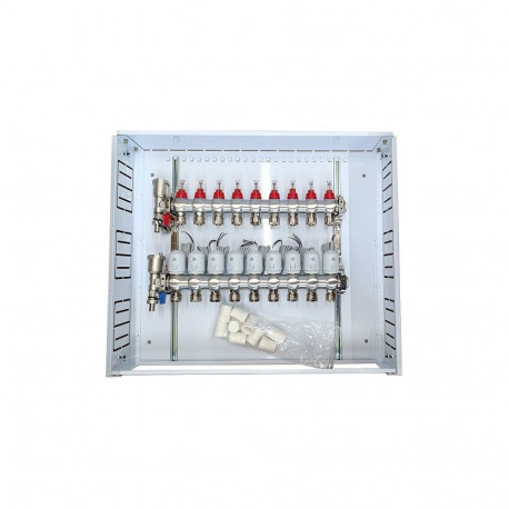 Heating Manifold 9 Loops with Thermal Actuators NC AC230V and Flow Meters