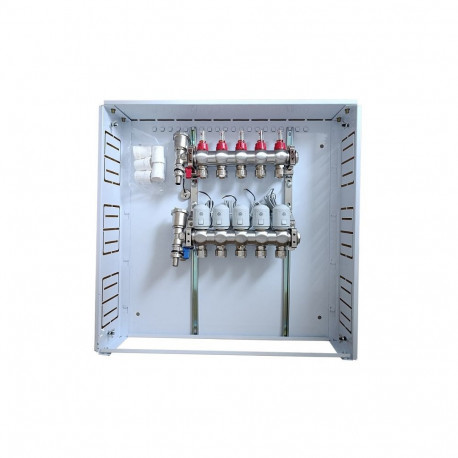 Heating Manifold 5 Loops with Thermal Actuators NC AC230V and Flow Meters