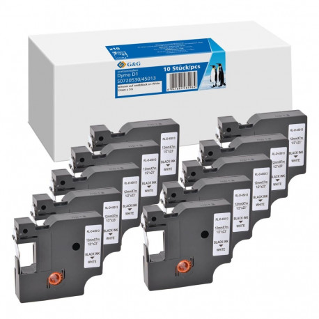G&G etikettteibid 45013/S0720530 10x 12mmx7m Dymo D1 ühilduv, must-valge