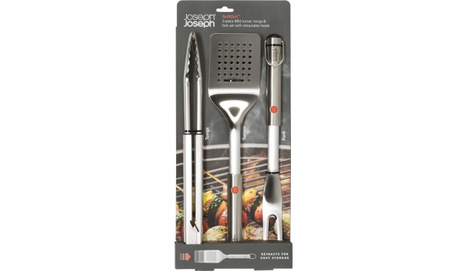 Joseph Joseph GrillOut 3-Piece SST BBQ Turner, Tongs & Fork Set
