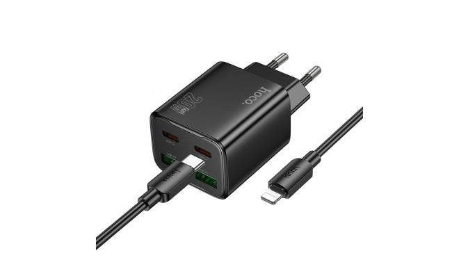 HOCO charger 2 x Type C + 2 x USB A + cable Type C to Lightning PD QC3.0 3A 20W N55 black