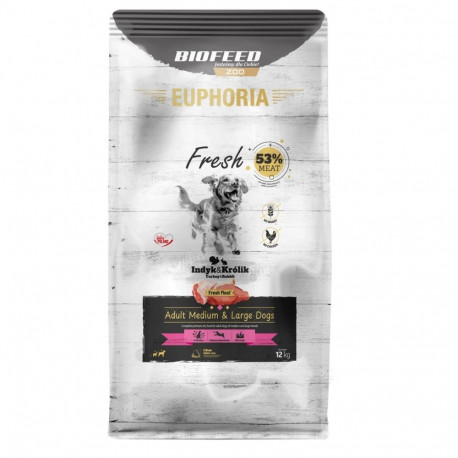 EUPHORIA Fresh täiskasvanud keskmistele ja suurtele koertele kalkuniga ja küülikuga kuiv koeratoit 1