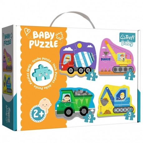 Puzzle - Baby Classic - ehitusmasinad - betooniauto kallur ekskavaator kraana - Trefl 36072