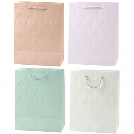 Torba Prezentowa Elegancka Tłoczone Serca Pastelowa 23 x 18 x 10,5 cm