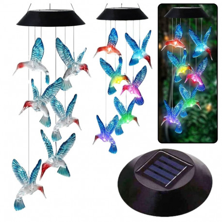 Lampki Solarne Ogrodowe LED Dzwonki Kolibry Niebieskie 70cm