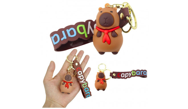 Brelok Figurka Kapibara Z Czerwoną Chustką Zawieszka Karabińczyk Kółko