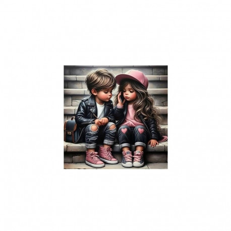 Diamentowa mozaika - dziewczynka i chłopiec na schodach