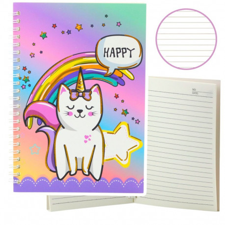 värviline A5 jooneline märkmik kass ükssarvik 60 lehte