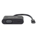 Manhattan USB-C to VGA and USB-C (inc Power Delivery), 1080p@60Hz, 19.5cm, Black, Power Delivery to 