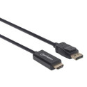 Manhattan DisplayPort 1.1 to HDMI Cable, 1080p@60Hz, 1m, Male to Male, DP With Latch, Black, Not Bi-
