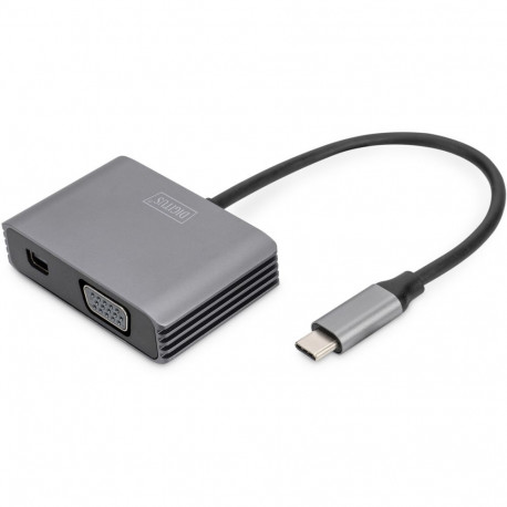 "Adapter DIGITUS mini DP + VGA Adapter 20cm 4K/30Hz Silber Aluminium Gehäuse"