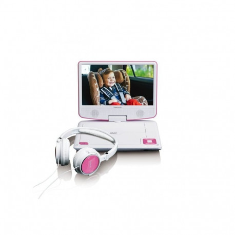 "LENCO DVP-910 9"" DVD-Player + USB & KfZ-Halterung. pink/wei"