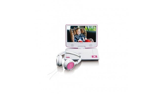 "LENCO DVP-910 9"" DVD-Player + USB & KfZ-Halterung. pink/wei"