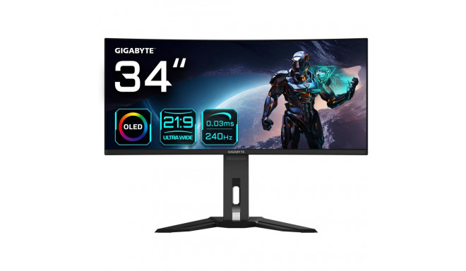 "GIGABYTE MO34WQC2 86,36cm 34Zoll OLED gaming monitor 3440x1440 WQHD 250 cd/m2 240Hz 2xHDMI 2.1 1xDP
