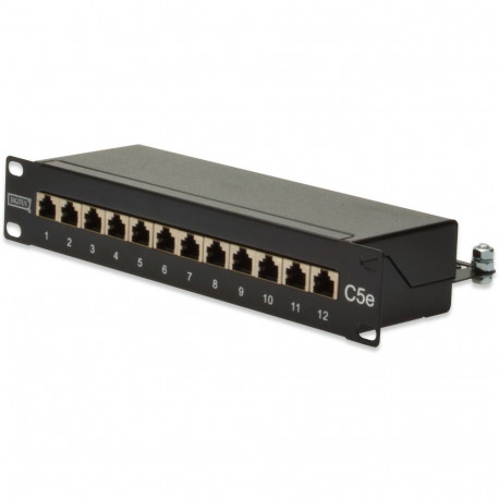 "DIGITUS Patchpanel 1HE 12-Port Cat5e ClassD geschirmt schw."