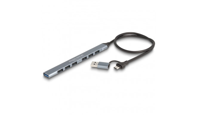 "DELOCK 7 Port Slim USB Hub mit USB Type-C oder USB Typ-A zu 1 x USB 5 Gbps Typ-A + 6 x USB 2.0 Typ-