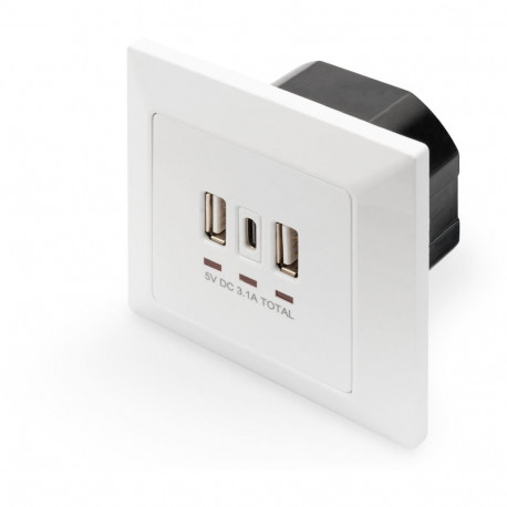 "DIGITUS Unterputz Ladedose USB 2x USB A 1x USB Type-C, weiss"