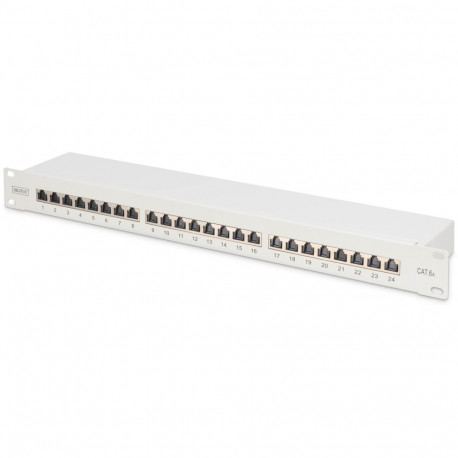 "DIGITUS Patchpanel 1HE 24-Port Cat6a geschirmt lichtgrau"