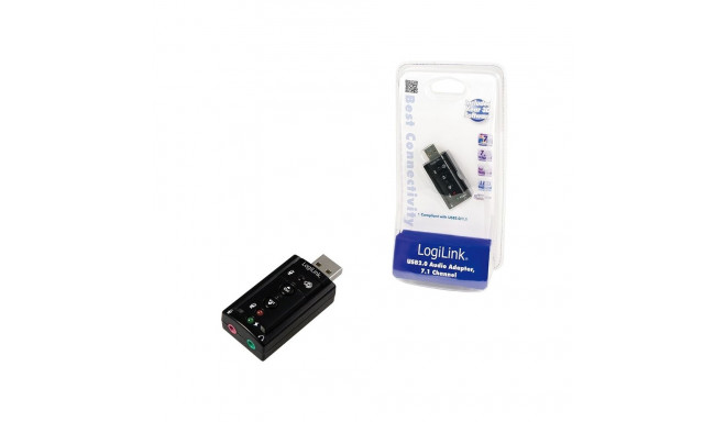 LogiLink audioadapter USB 2.0 USB-A/M 2x 3,5 mm/F, virtuaalne 7.1 heliefekt, must