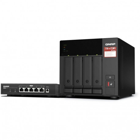 QNAP komplekt NAS TS-473A 4 sahtliga AMD Ryzen Embedded V1500B 2.5G + kommutaator QSW-1105-ST 5 port
