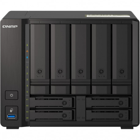 "QNAP 9-bay NAS AMD Ryzen V1500B 8GB DDR4 SODIMM 5x6,35cm 2,5Zoll/8,89cm 3,5Zoll SATA 6Gbps + 2x26,3