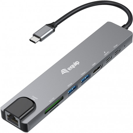 "Equip Adapter USB-C -> HDMI.GbE.3xUSB3.2 Gen1.SD/TF.PD 100W"