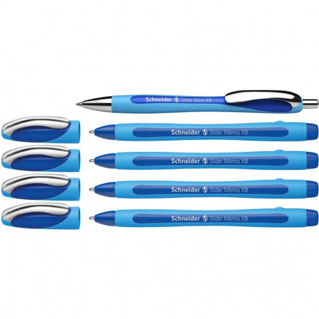"Schneider Etui 4x Kugelschreiber Memo + 1x Rave blau"