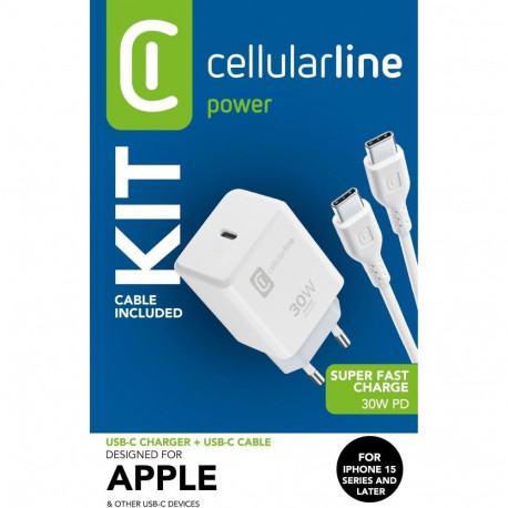 "Cellularline USB-C Charger Kit fr Apple 30W PD White"