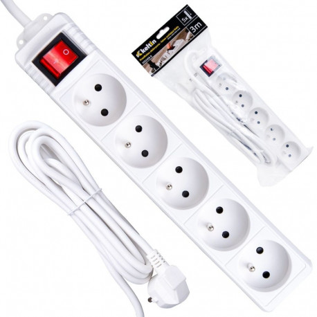Extension cord with 5 sockets EU/PL grounding 3 m 3×1.5 mm² cable with switch K00246B-B White Keltin