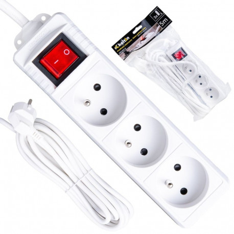 Geko power cable extension with switch, K00245C-B, 3 sockets, 5 m, 2500W, IP20, CE